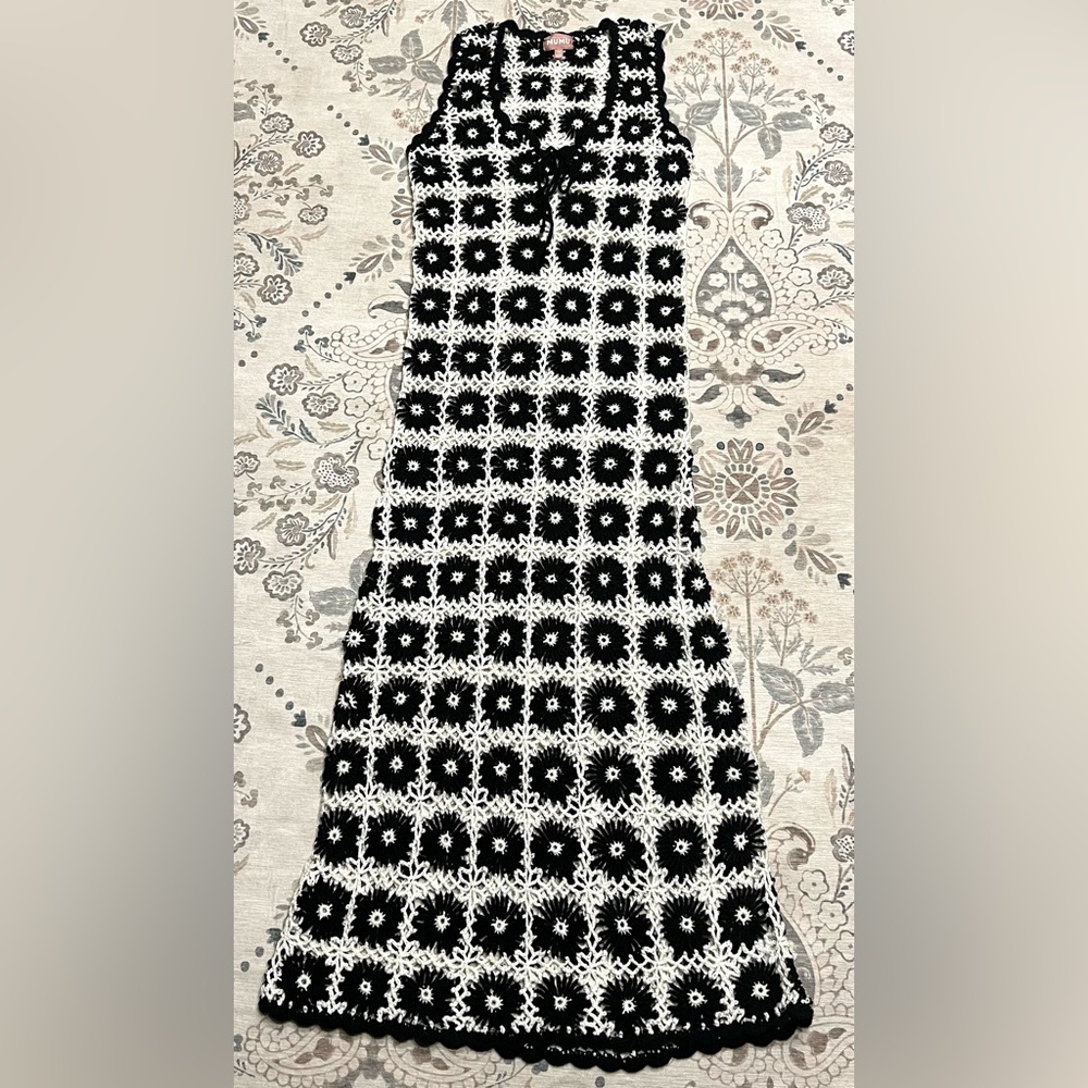 Show Me Your Mumu Vacay Tank Coverup White Black Checkers Floral Crochet Medium - Picture 6 of 12